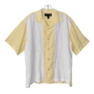 A6 Auth NAT NAST Luxury Originals Yellow White Linen Camp Bowling SS Shirt Sz L